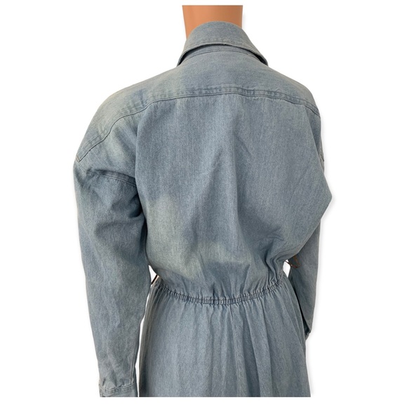 80s Chambray Dress Carol Anderson Long Sleeve Vintage AS IS Bleached - Picture 3 of 7